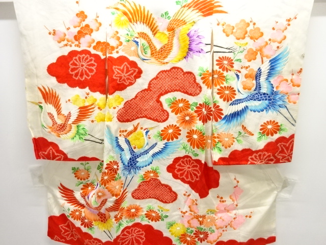 アンティーク　絞り鶴に菊梅模様刺繍着物
